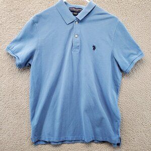 US Polo Assn Polo Short Sleeve Men L Light Blue Cotton Thick Logo